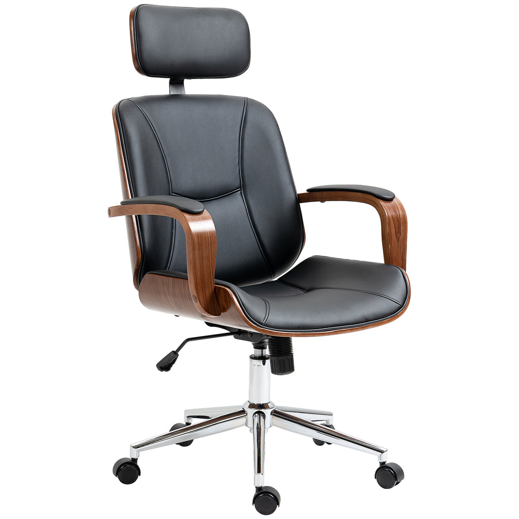 Bürostuhl Ergonomischer Schreibtischstuhl mit Hoher Rückenlehne, Abnehmbarer Kopfstütze für Home-Office Schwarz