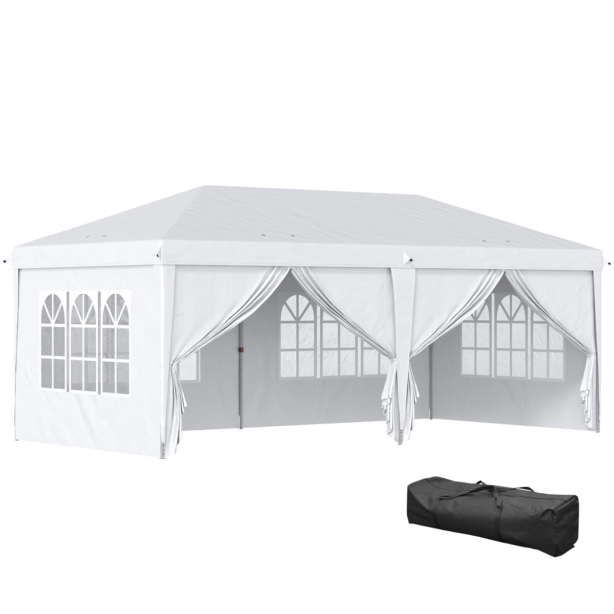 Faltpavillon 6 x 3 m, abnehmbare Seitenw?nde, gro?e Fenster, Rei?verschlusst¨¹ren, Stahlrahmen, Wei?