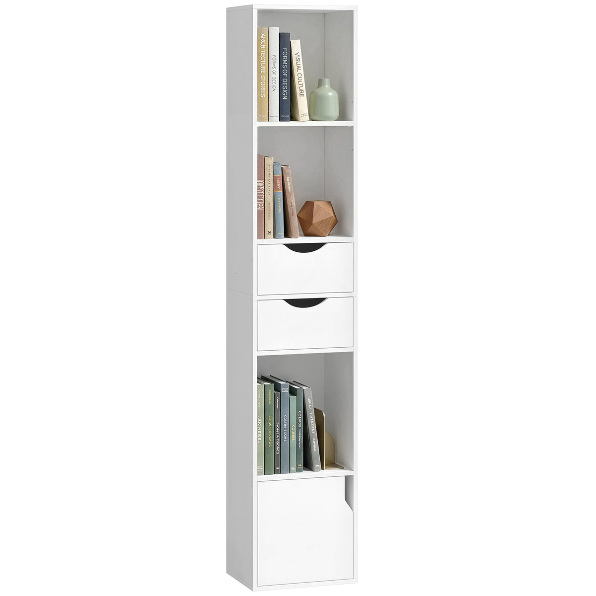 Bücherregal mit 2 Schubladen, Schmal, für Büro, 30x24x158cm Weiß