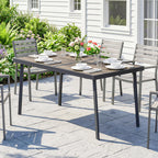 Outdoor Tisch für 6 Personen, Holzoptik, Metallrahmen, wetterfest, 145 x 85 x 72 cm, Grau