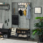 Garderobe im Industriedesign, 1 Memoboard, 1 Schuhbank, 8 Kleiderhaken, 1 Aufbewahrungstasche, Schwarz + Braun