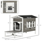 Katzenhaus aus Holz Winterfest wasserdicht Katzenhütte mit Asphaltdach Terrasse Katzenhöhle Katzenkiste Outdoor Schutzhütte für Draußen Garten Balkon 115 x 66,5 x 74,7 cm Grau+Weiß