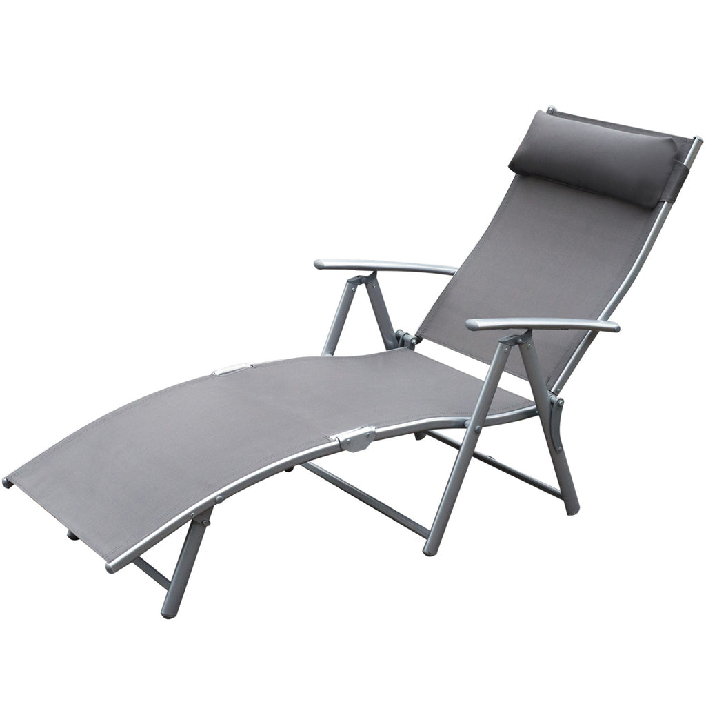 Sonnenliege klappbar Strandliege mit Kissen Liegestuhl mit 7-Fach verstellbare Rückenlehne Gartenliege Relaxliege Gartenstuhl bis 165 kg belastbar, für Garten Urlaub Outdoor Strand Pool, Grau