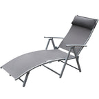 Sonnenliege klappbar Strandliege mit Kissen Liegestuhl mit 7-Fach verstellbare Rückenlehne Gartenliege Relaxliege Gartenstuhl bis 165 kg belastbar, für Garten Urlaub Outdoor Strand Pool, Grau