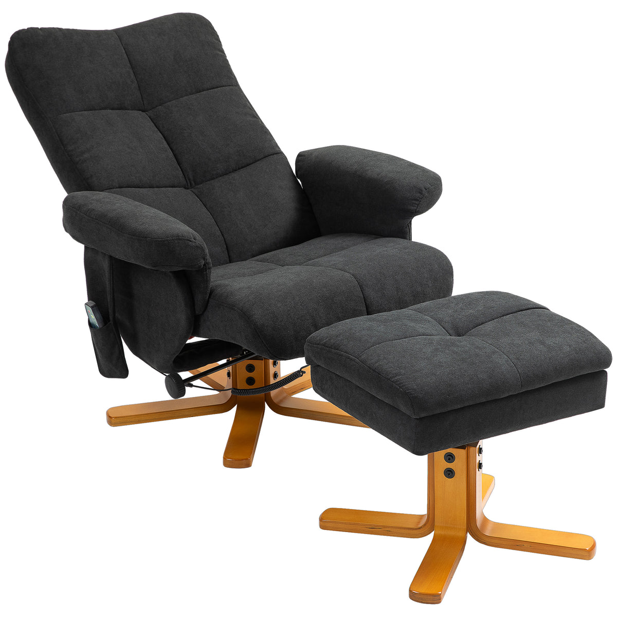 Massagesessel mit Liegefunktion und Fu?hocker, 145¡ã-Neigung, Polyester, 80 x 86 x 99 cm, Schwarz