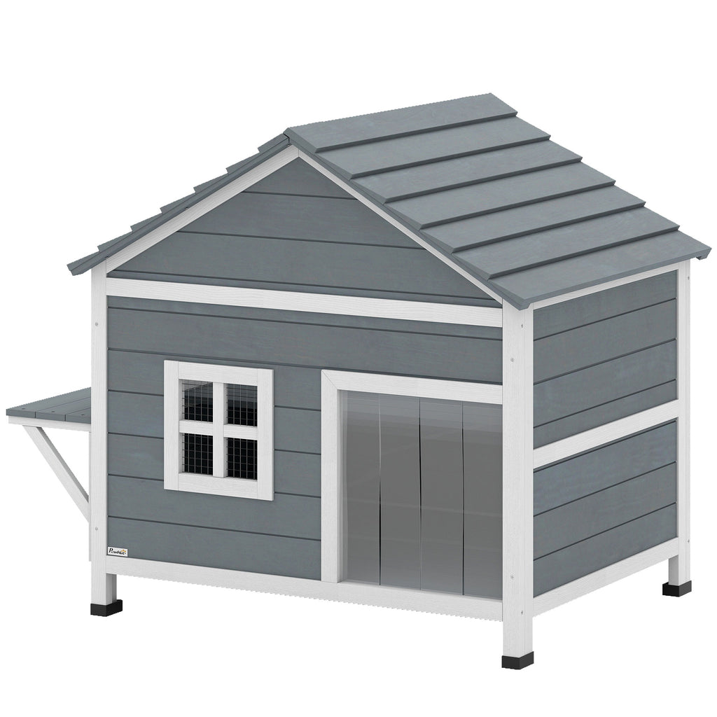 Katzenhaus aus Holz 2-Etagen Katzenhöhle mit wasserdicht aufklappbar Dach, seitlicher Plattform, 101x72,5x81cm, Grau