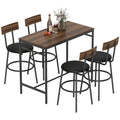 5-teiliges Bartisch-Set mit 4 Stühlen, Industrielles Design, für Küche, Esszimmer, Holz, Stahl, Braun