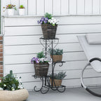 Blumenständer Blumenregal aus Metall 4 Ebenen Pflanzenregal Blumentreppe Blumenständer für innen und außen Garten Balkon Schwarz 45 x 24,5 x 80 cm