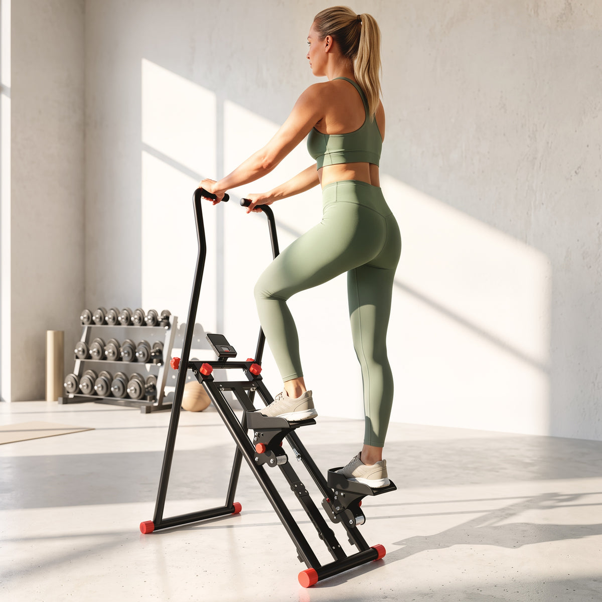 Stair Stepper for Home Gym with 3 Resistances, Foldable Vertical Stair Climber with Adjustable Handlebar, LCD Monitor