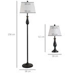 3er-Set Stehlampen-Set inkl. 2 Tischleuchten, 1 Stehleuchte, Tischlampen-Set mit E27 Fassung, Lampenschirm aus Leinen Standlampe für Wohnzimmer, Schlafzimmer, Weiß+Schwarz