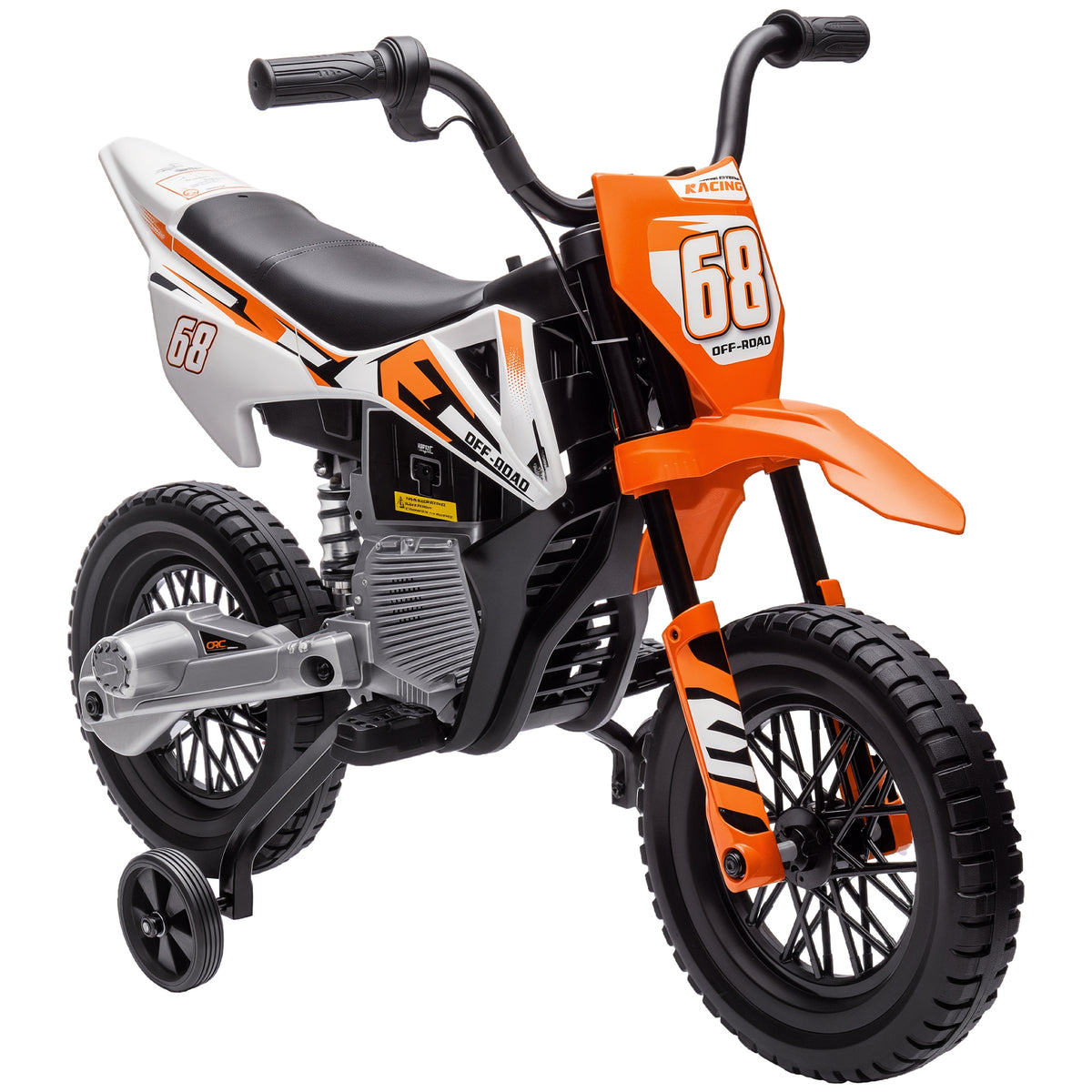 Elektro-Motorrad f¨¹r Kinder, 12V Kindermotorrad mit Musik, Kinderfahrzeug mit Trainingsr?dern, 3-6 Jahre, Orange