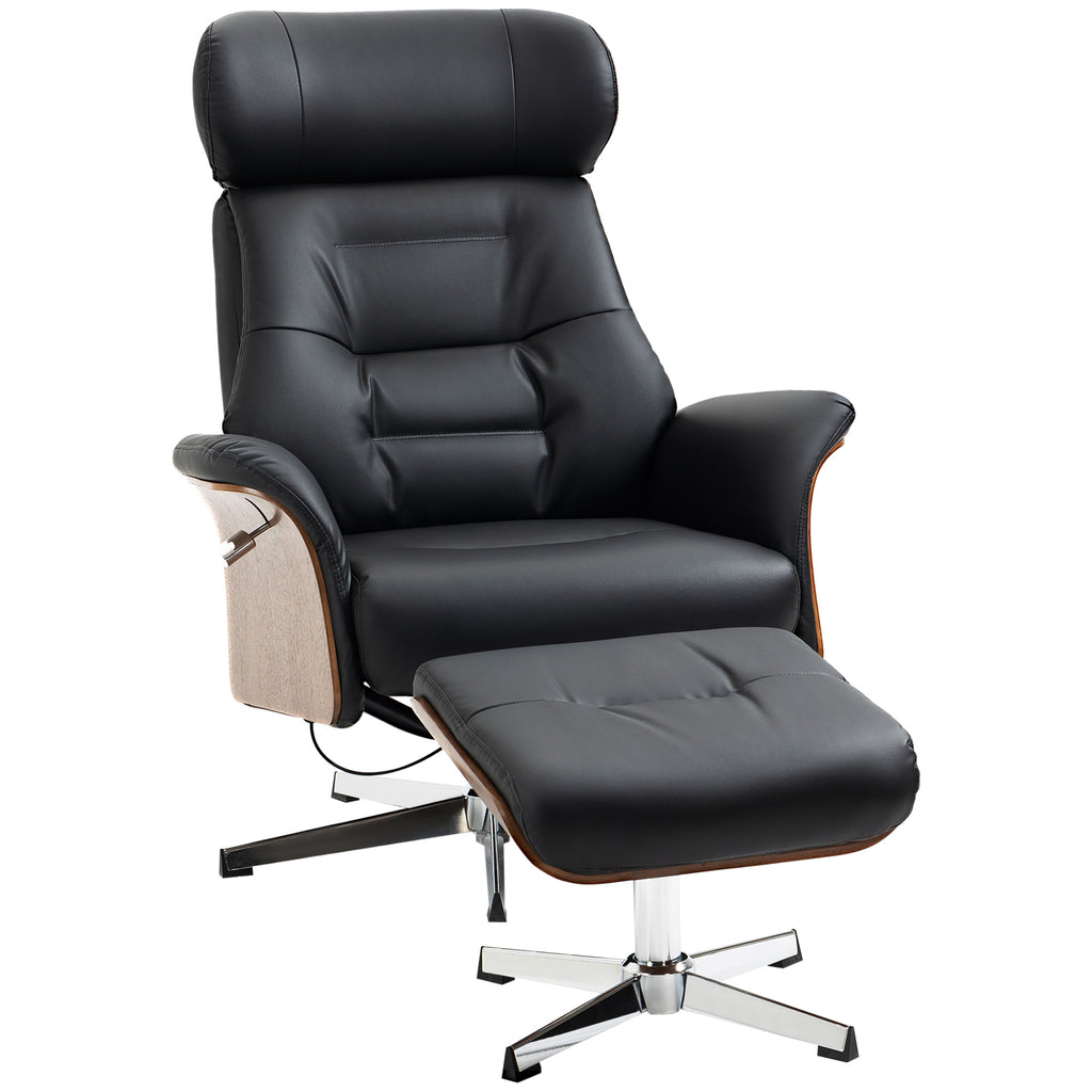 Relaxsessel mit Fußhocker, um 360° drehbar, Liegefunktion, Lesesessel, schwarz, 80 x 84 x 108 cm