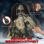 Halloween Dekoration Geisterpuppe mit Spezialeffekten und Soundfunktion 80 cm x 23 cm x 83 cm