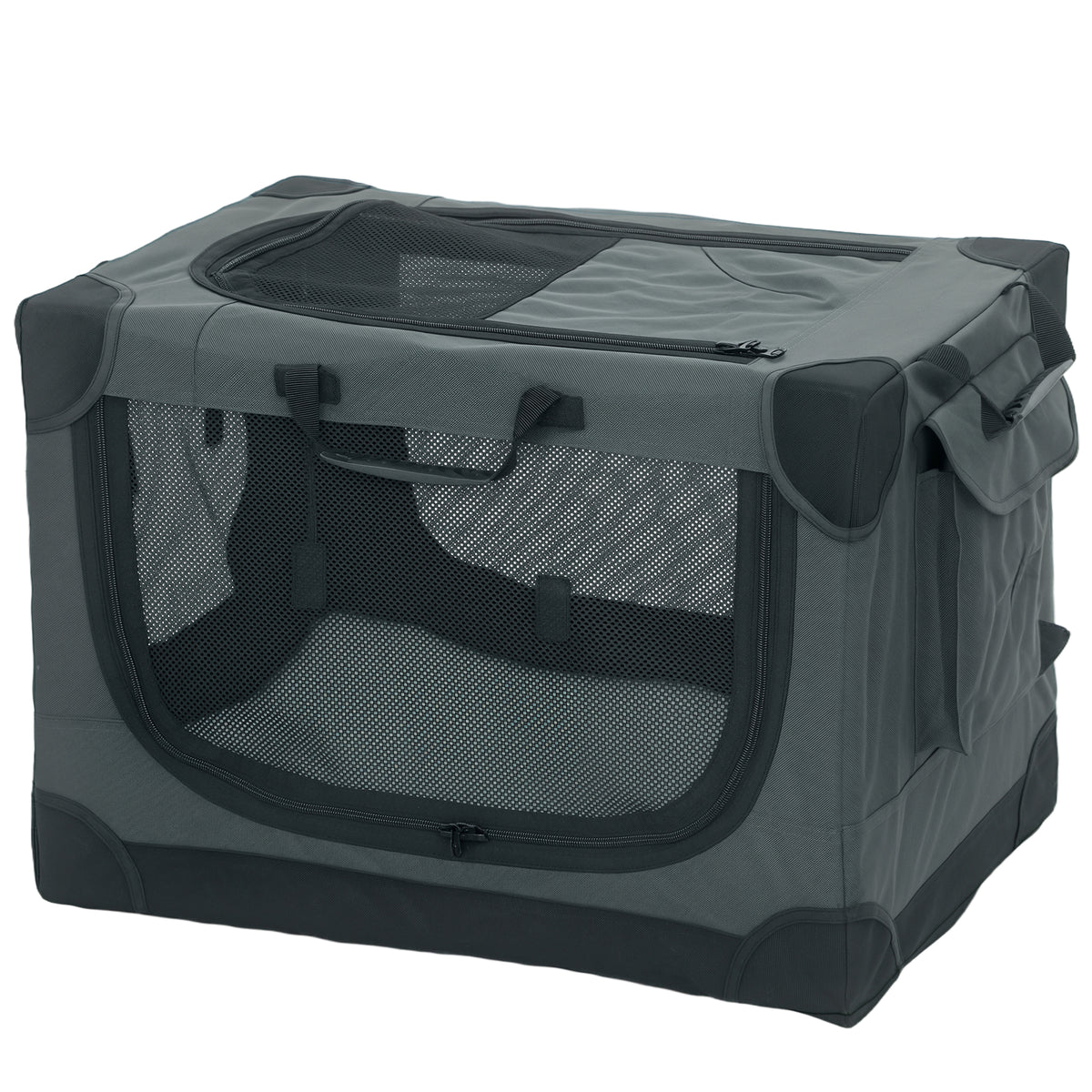 Soft Dog Crate Pet Travel Crate 60 x 42 x 43 cm with Removable Pad Mesh Window Army Green