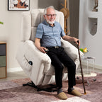 Powerlift-Sessel, Massagesessel mit Wärmefunktion, Polstersessel mit Fußstütze, Seitentasche, Stoffbezug, Beige
