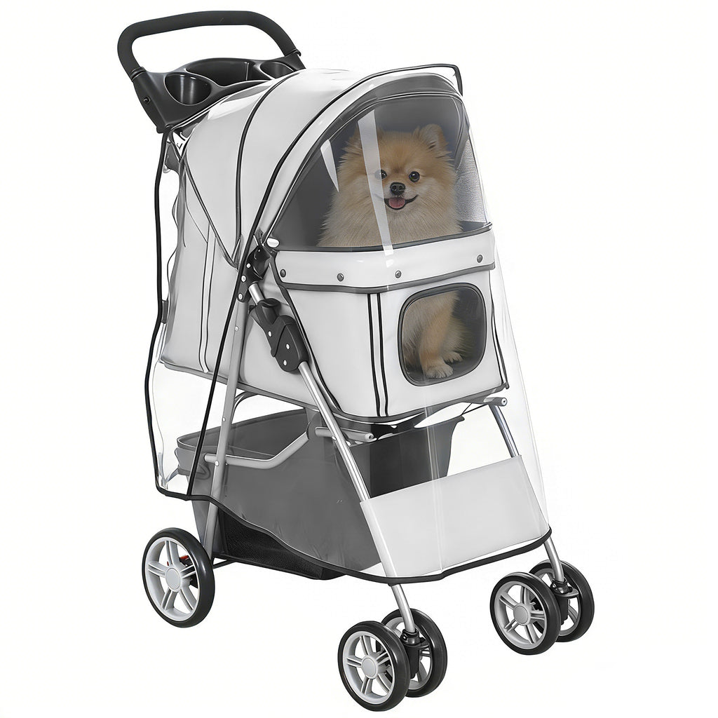 Hundewagen Hundebuggy Faltbar Katzenwagen bis 10kg mit Regenschutz Reflektorstreifen Aufbewahrungskorb 77x44x102cm Grau