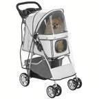 Hundewagen Hundebuggy Faltbar Katzenwagen bis 10kg mit Regenschutz Reflektorstreifen Aufbewahrungskorb 77x44x102cm Grau