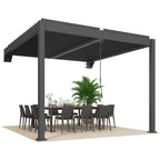 Pergola ca. 3x3 m Aluminium Terrassenüberdachung mit verstellbar Lamellendach Wandmontage Dunkelgrau