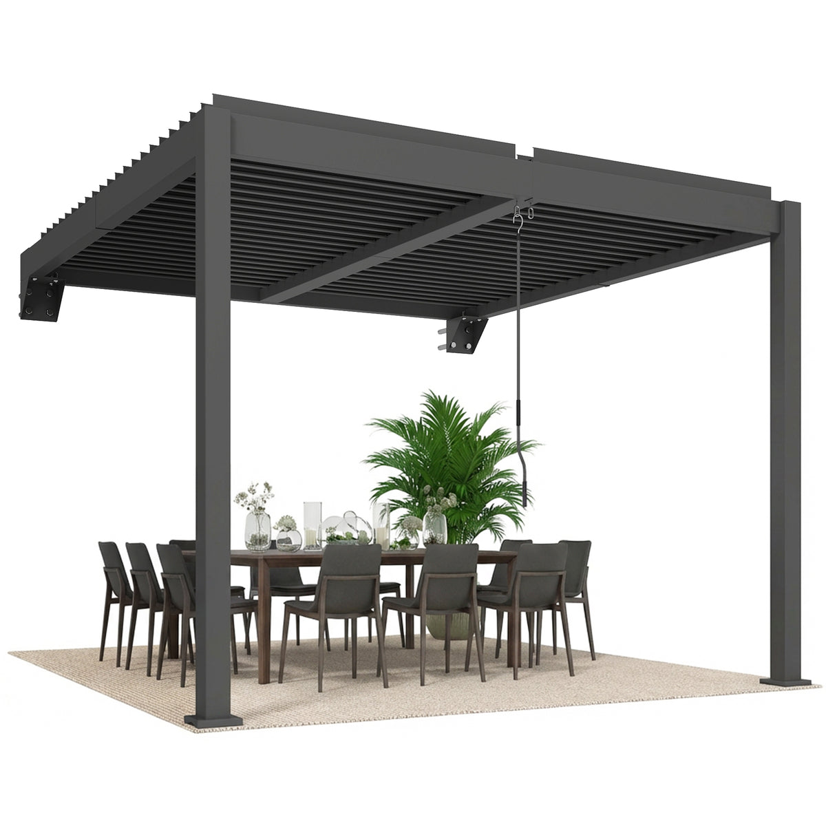 Pergola ca. 3x3 m Aluminium Terrassenüberdachung mit verstellbar Lamellendach Wandmontage Dunkelgrau