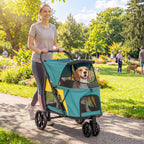 Hundewagen Faltbar Hundebuggy bis 20kg mit Kissen, Netzfenstern, Rückentasche, 92 x 63 x 95 cm Dunkelgrün