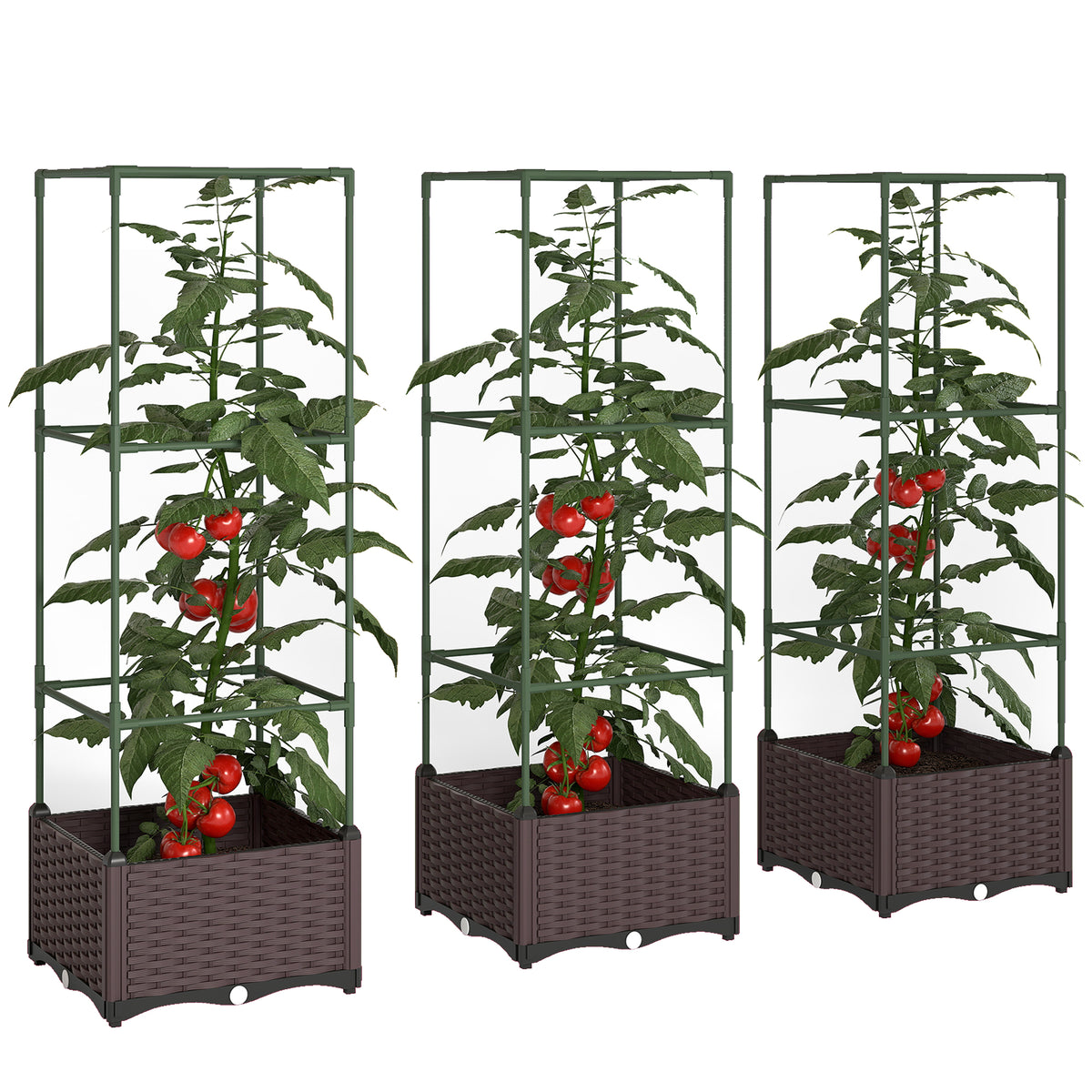 Hochbeet mit Rankgitter 3er Set Pflanzkasten Blumenkasten mit Abflusslöchern