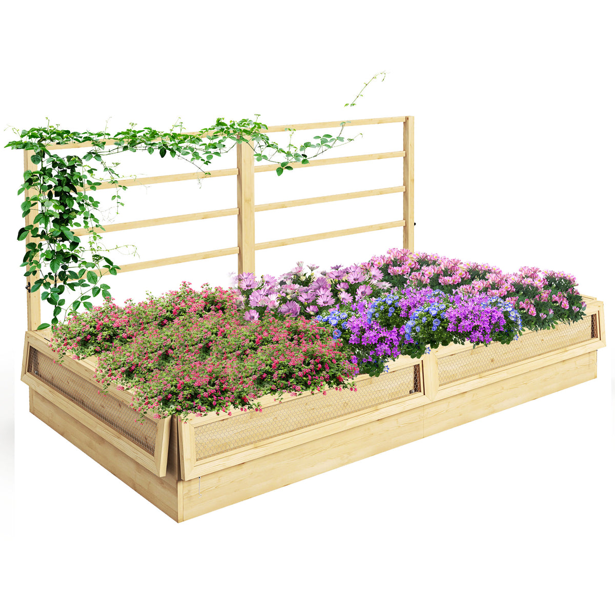 Hochbeet Pflanzkasten Kr?uterbeet, wetterbest?ndig, 1 Spalier, 183 x 98,5 x 95?cm, Natur