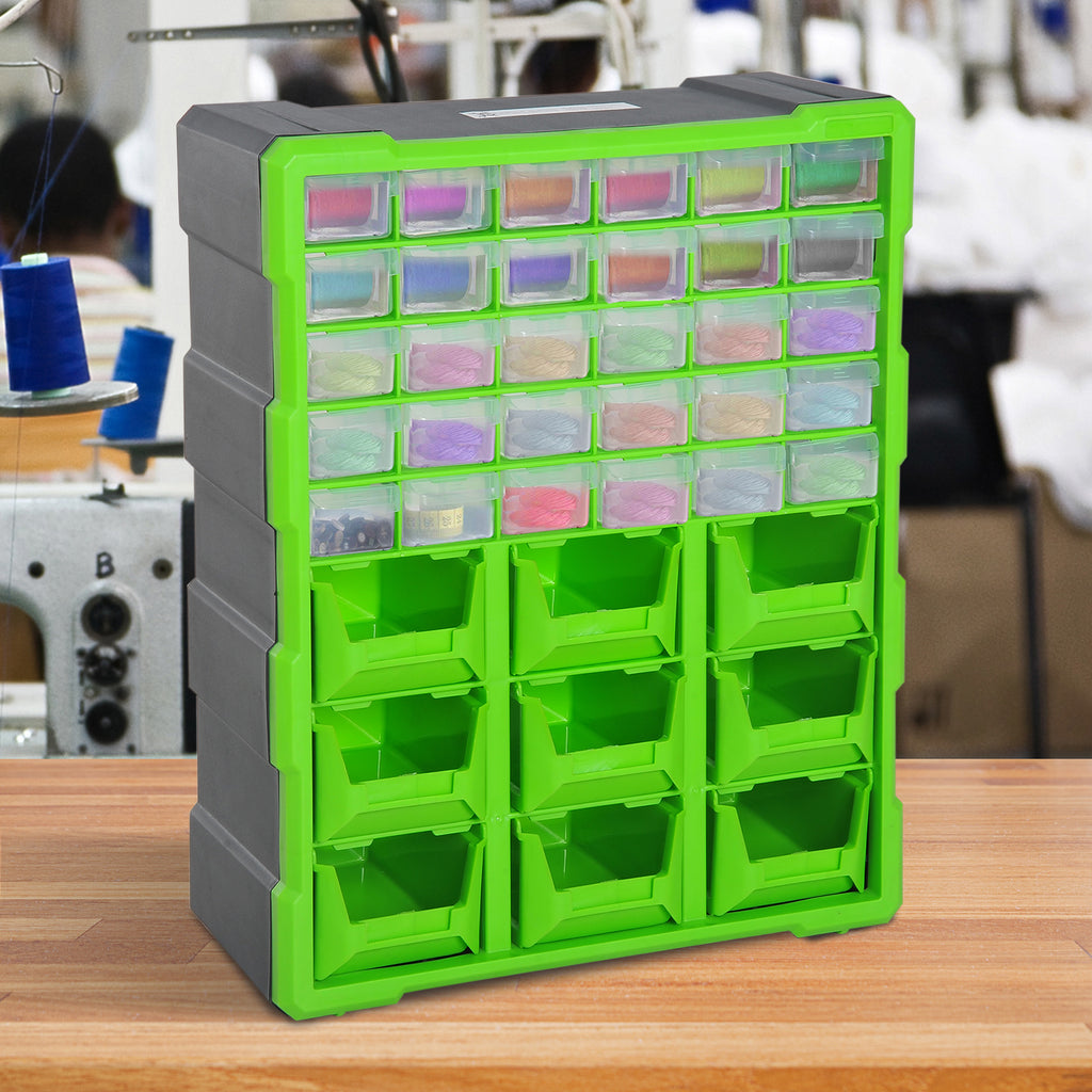  Plastic 39 Drawer Parts Organiser Wall Mount Storage Cabinet Garage Small Nuts Bolts Tool Clear