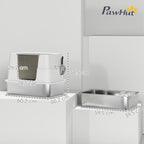 Katzentoilette, Edelstahl, XL-Innenraum, mit Schaufel, Hellgrau