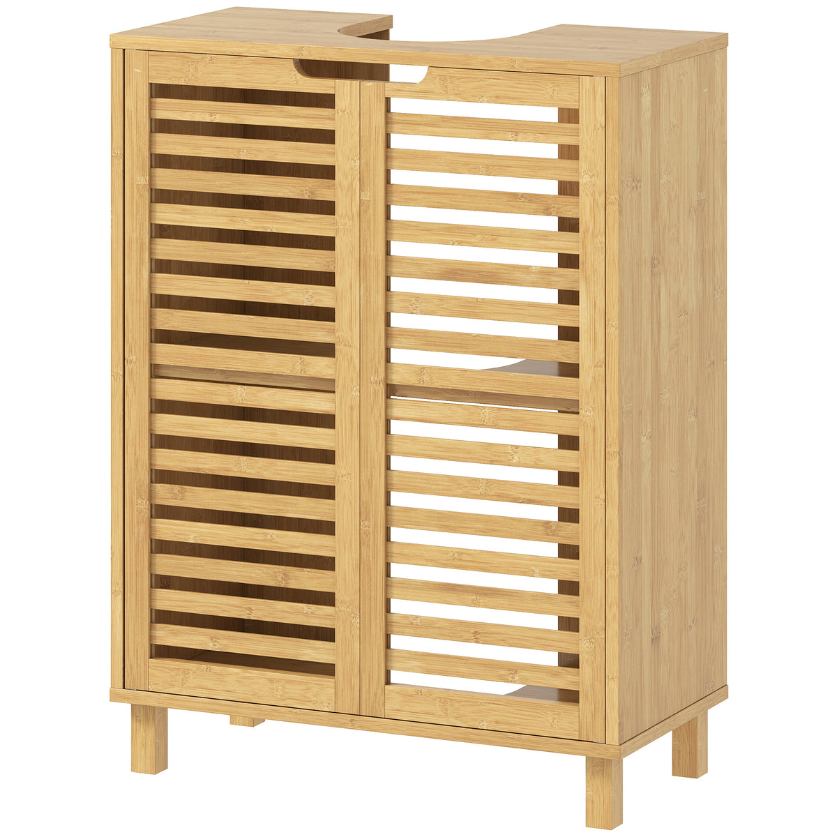 Under Sink Bathroom Cabinet, Freestanding Bamboo Under Sink Cabinet with Louvered Doors and Adjustable Shelf, Natural