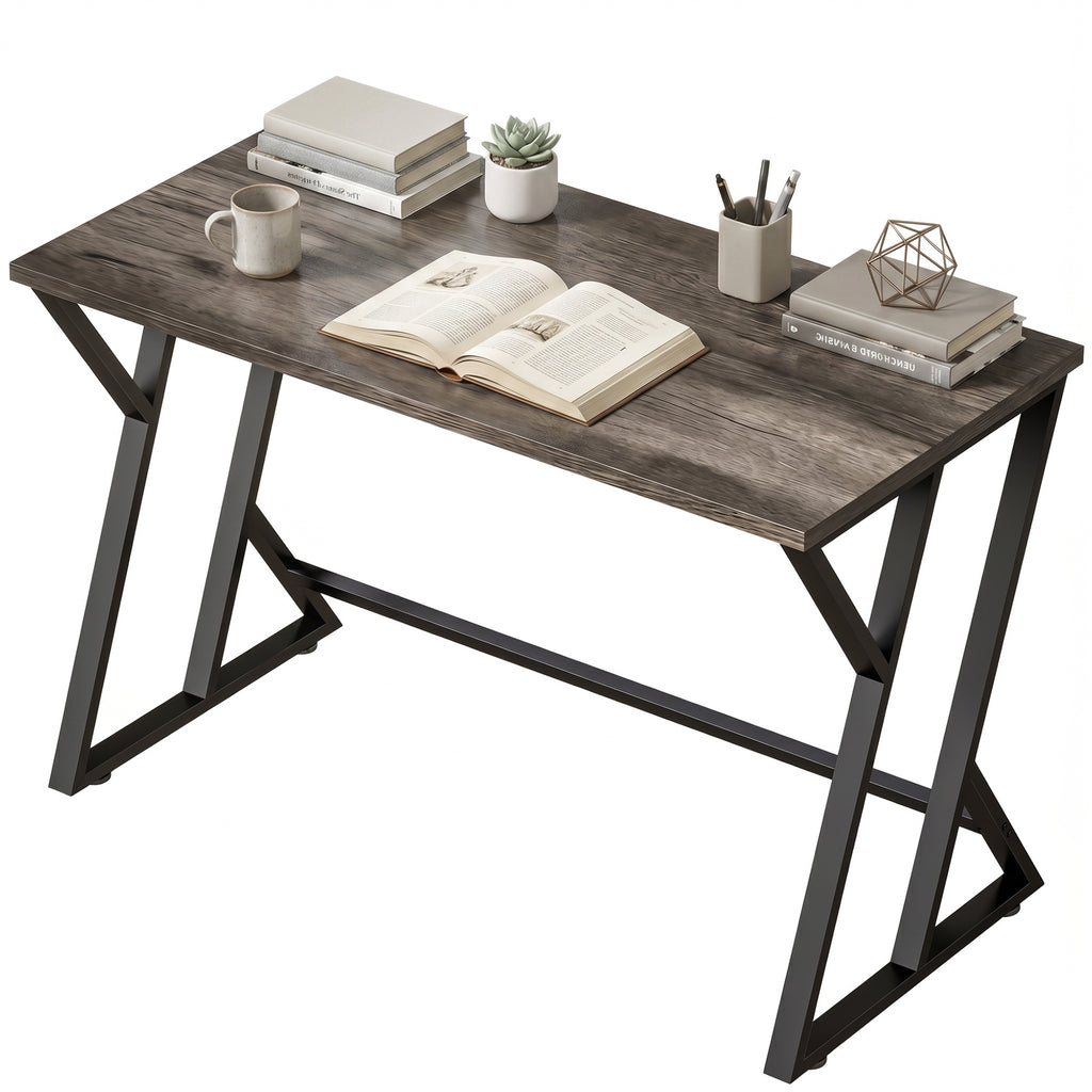 Schreibtisch Computertisch 120x60cm Bürotisch mit Z-förmigem Metallfuß, Holzoptik, Industriedesign für Büro, Grau
