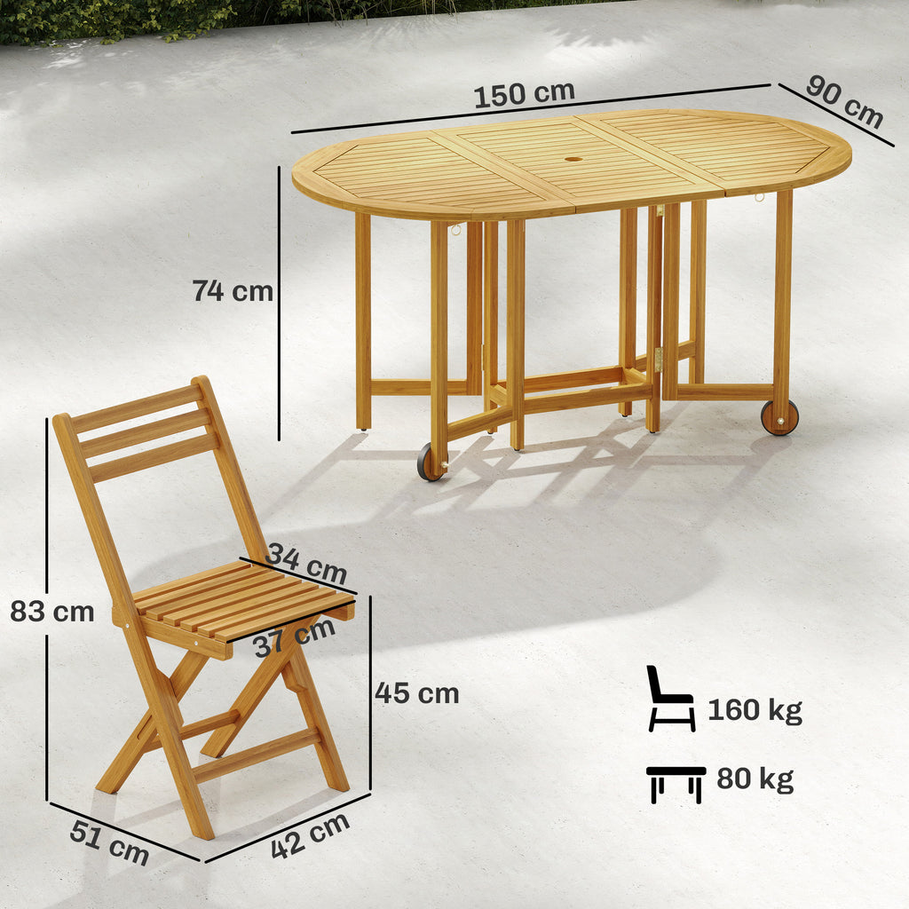 Gartenmöbel Set FSC Holz Sitzgruppe 7-teilig Ausziehbar Tisch mit 6 Klappstühlen Schirmloch Lamellendesign