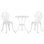 3 Piece Patio Bistro Set for 2, Outdoor Aluminium Garden Table and Chairs with Umbrella Hole for Balcony, White