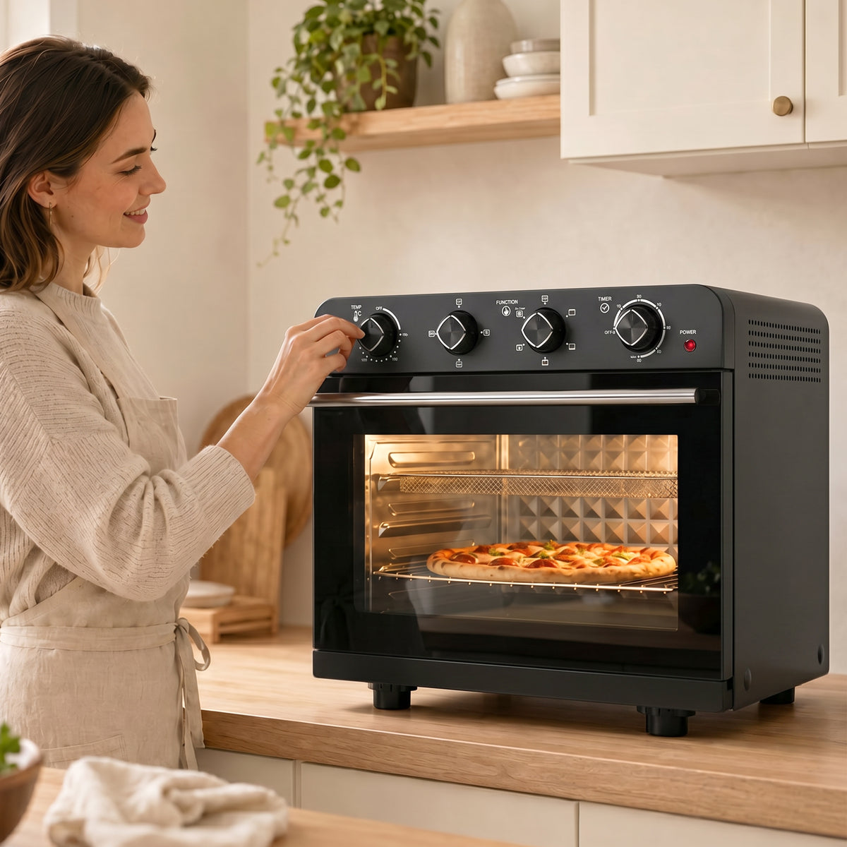 Heißluftfritteuse 36 Liter Mini Backofen mit Umluft, Backblech, Rost