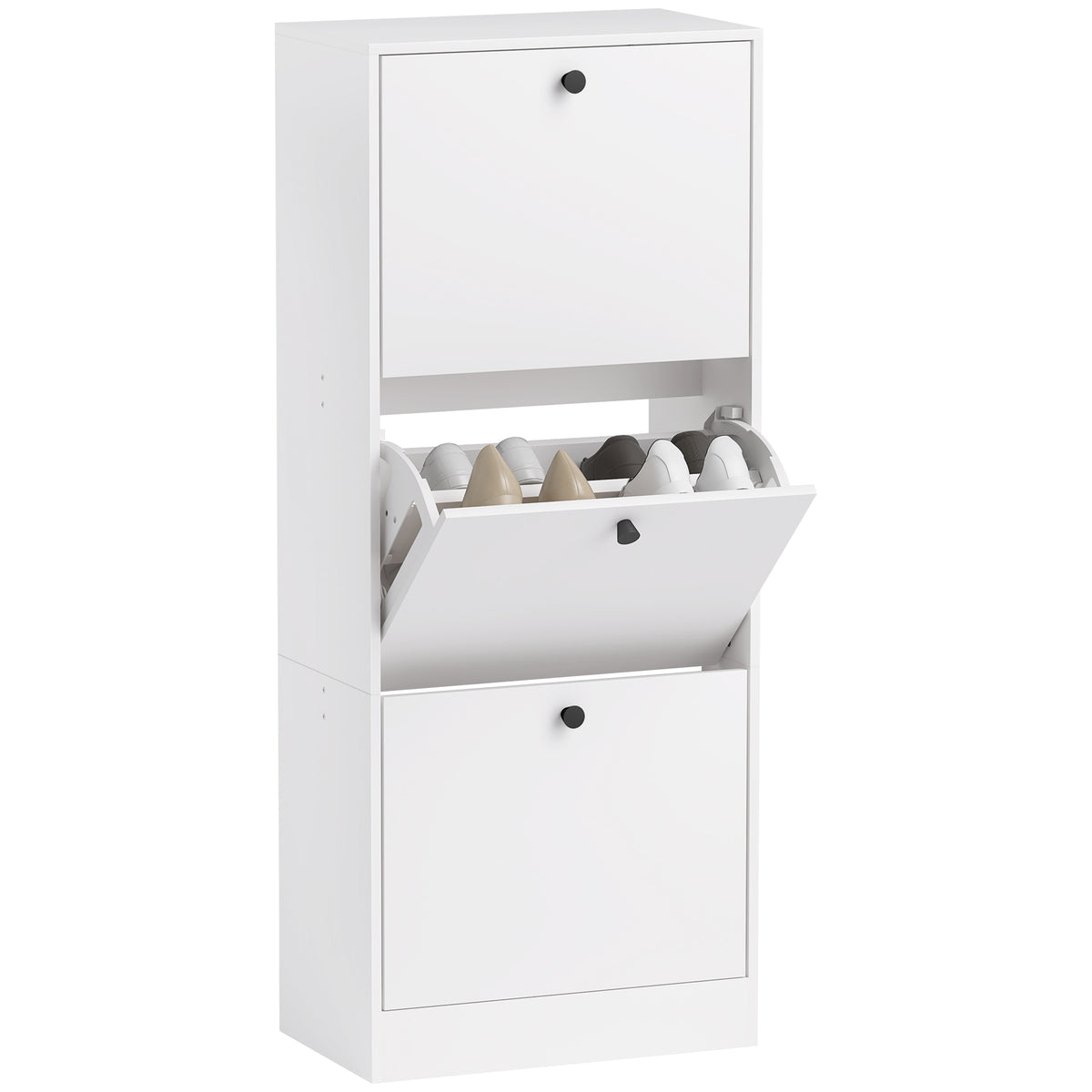 Schuhschrank, Schuhregal, 3 Klappf?cher, verstellbar, Spanplatte, Wei?