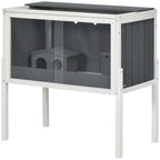 Wooden Hamster Cage for Dwarf Hamsters, Gerbils, Rutin Chicken, with Shelf, Two Huts - Grey