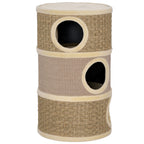 Kratztonne, 79 cm hoch, Ø45 cm, dreistöckige Katzentonne mit Sisalseil, Katzenhöhle, für große Katzen, Khaki+Braun
