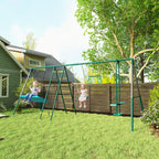 5-in-1 Schaukelgestell mit verstellbarer Nestschaukel Turnringe Doppelsitzer Klettergerüst für 3-8 Jahre 440x175x203 cm