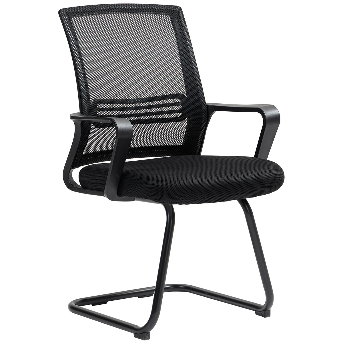 2er-Set ergonomische Schreibtischstühle ohne Rollen, gepolsterte Konferenzstühle mit Kufengestell für Wartezimmer und Empfang, Schwarz