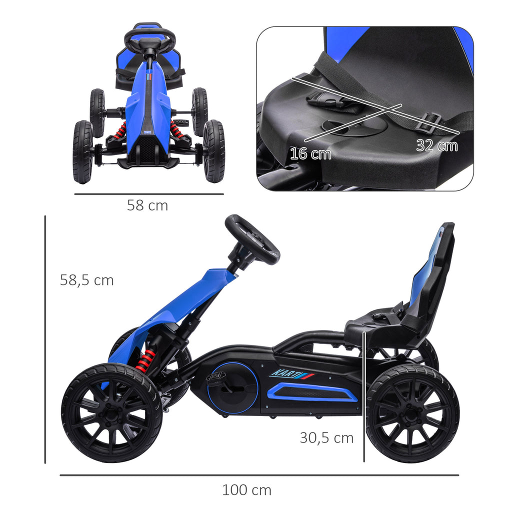 Kids Pedal Go Kart, with Adjustable Seat, EVA Wheels, Seat, Handbrake - Blue