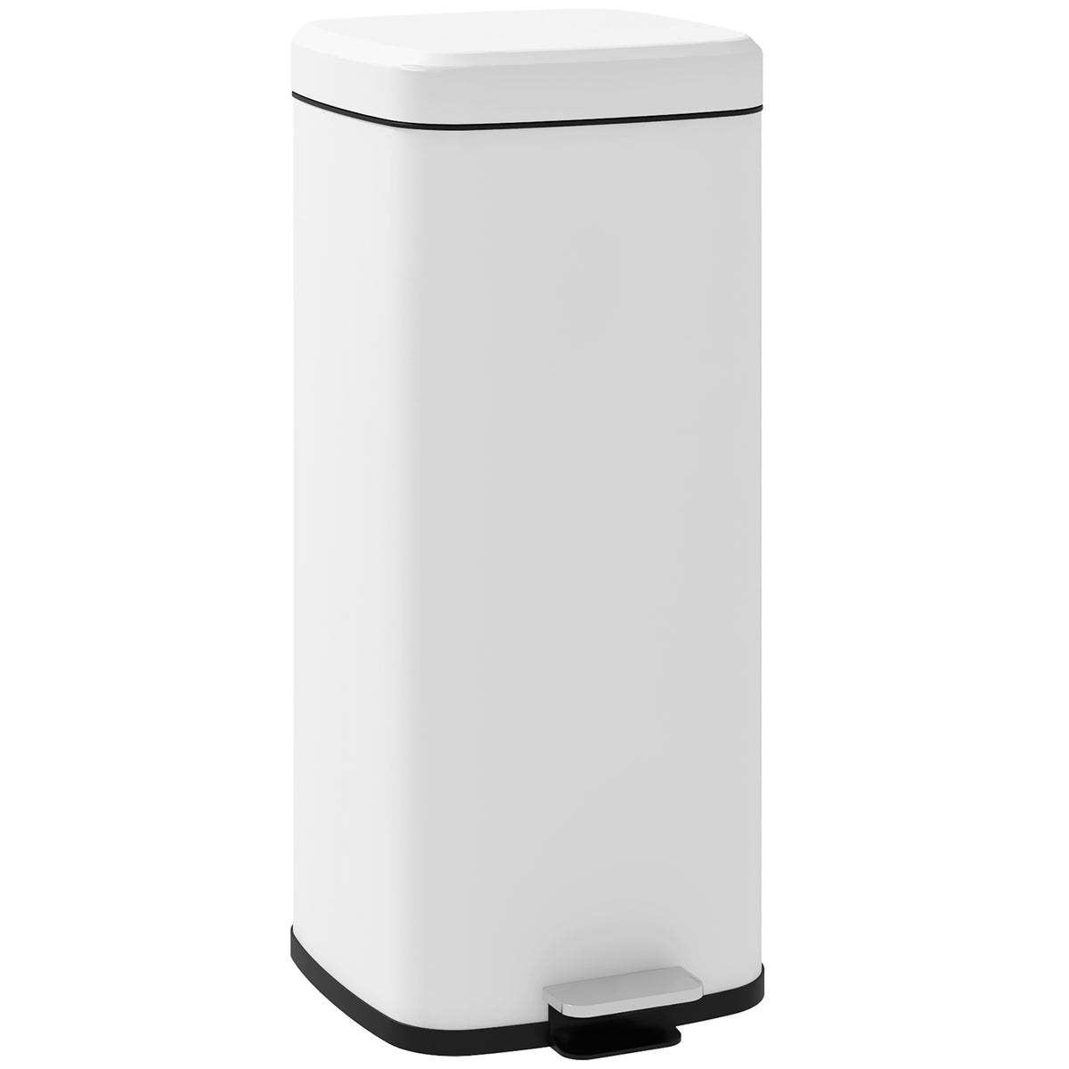 M¨¹lleimer 30L, Soft-Close-Deckel, Fingerabdrucksicher, Fu?pedal, Metall/Kunststoff, 28x35x63,5 cm, Wei?