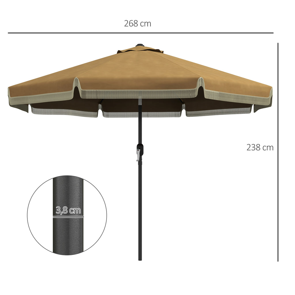 Sonnenschirm mit Fransendekor, ?265 cm, neigbar, zweiteiliger Metallmast, Windhaube, Khaki/Schwarz