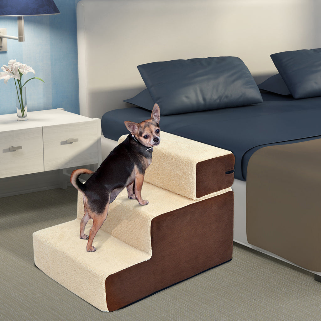 Haustiertreppe Hundetreppe Katzentreppe 3 Stufen für Katzen und Hunde Plüsch Beige 54 x 40 x 39cm