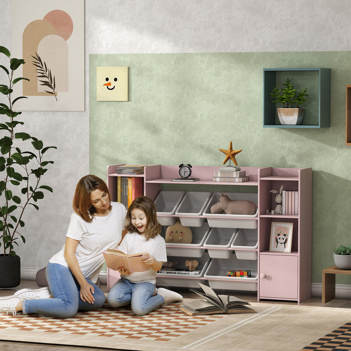 Kinder-Aufbewahrungsregal, Regal für Spielzeug und Bücher, zum übersichtlichen Aufräumen, 8 herausnehmbare Boxen, Rosa