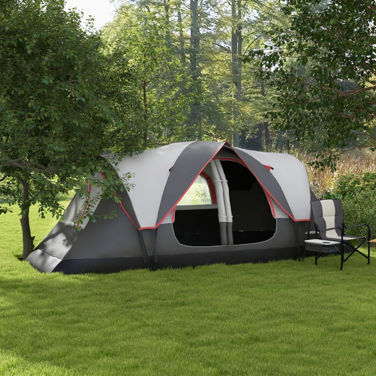 Camping Tent for 6 Man with 2000mm Waterproof Rainfly and Carry Bag for Fishing Hiking Festival, Grey