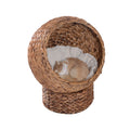 Woven Banana Leaf Elevated Cat Bed Wicker Kitten Basket Pet Den, House Cosy Cave with Soft Cushion Dome 50x42x60cm Brown