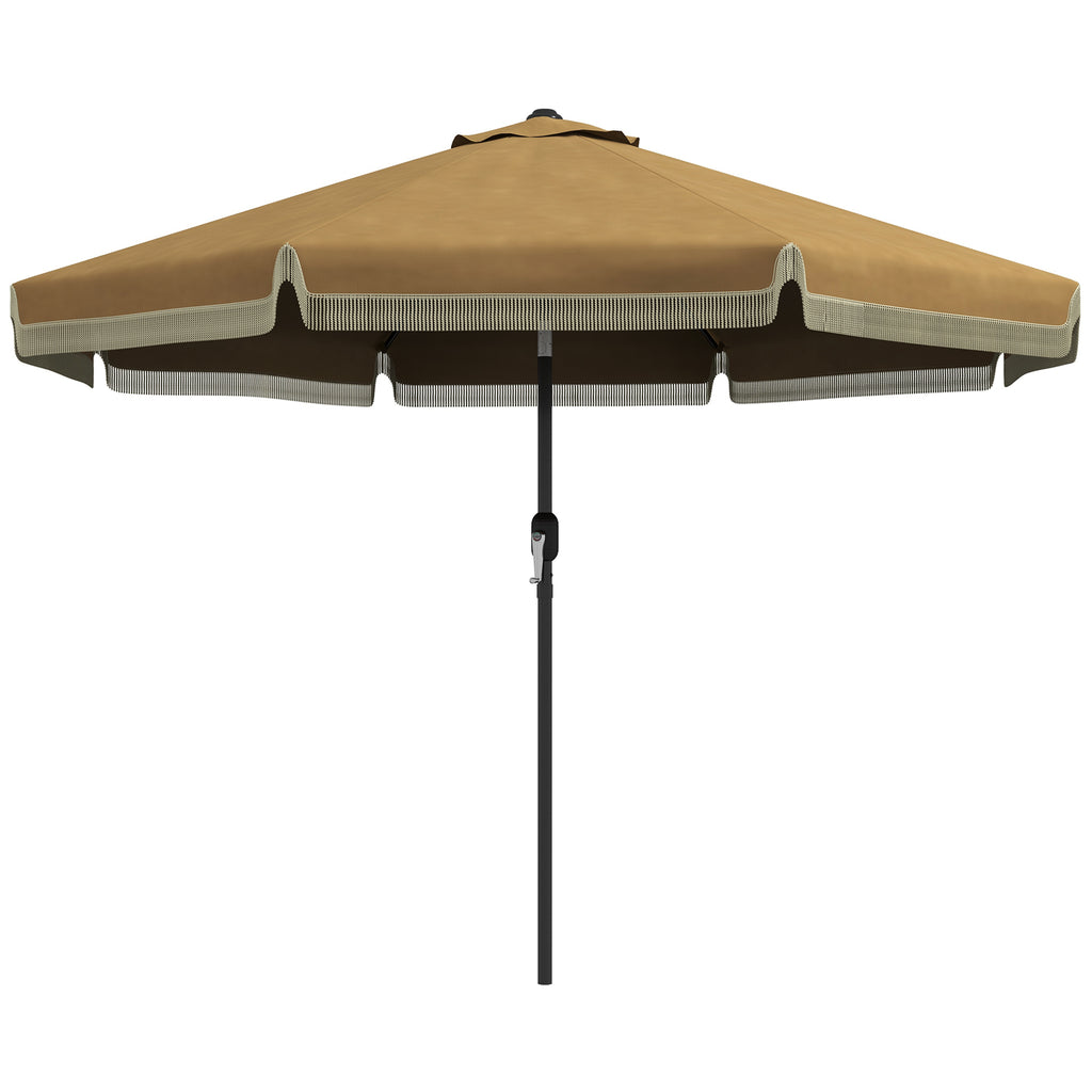 Sonnenschirm mit Fransendekor, ?265 cm, neigbar, zweiteiliger Metallmast, Windhaube, Khaki/Schwarz