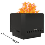 Smokeless Fire Pit, 48 cm Portable Wood Burning Firepit, Square Metal Bonfire Stove with Poker, Black