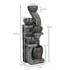 Gartenbrunnen, Backsteinoptik, 5-stufig, Solarbetrieb, LEDs, 107cm, Kunstharz, Grau/Braun