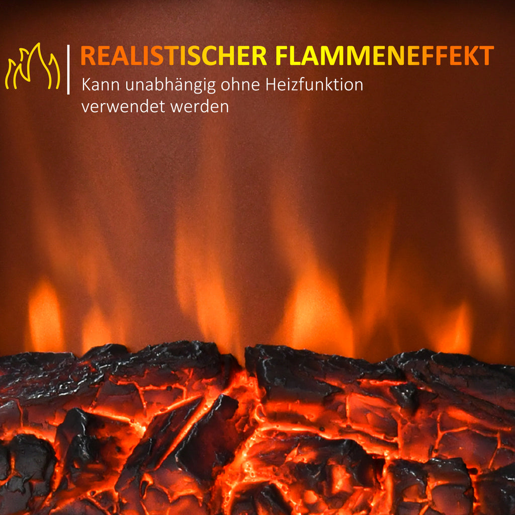 Elektrokamin freistehend, Flammeneffekt, 2 Heizmodi 1000W/2000W, gehärtetes Glas, Weiß, 36,5x24x45,5 cm