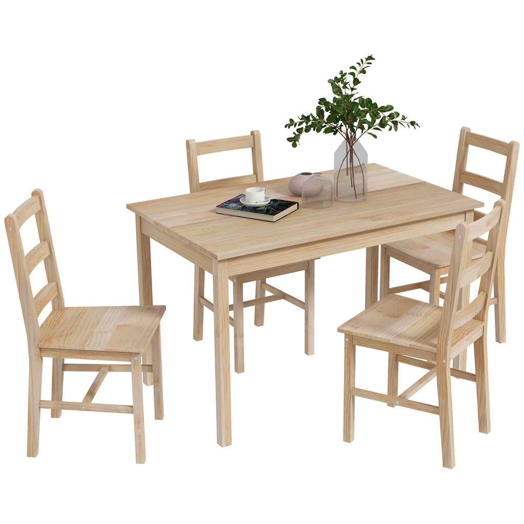 5-teilige Essgruppe Esstisch mit Stühlen Sitzgruppe, Massivholz, 118 cm x 73 cm x 75 cm, Natur